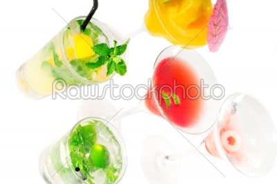 group of cocktails drink isolated on white