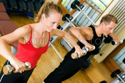 Gym training with dumbbells