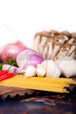 Italian pasta and mushroom sauce ingredients