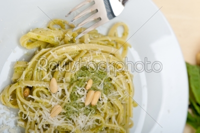 Italian traditional basil pesto pasta ingredients