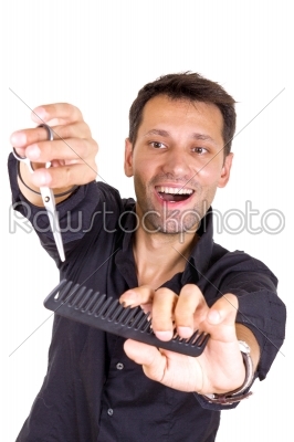 male hairdresser with scissors and comb