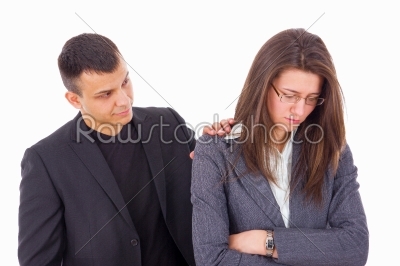 man comforting woman