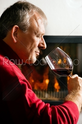 Man drinking red wine