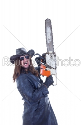 man holding chainsaw