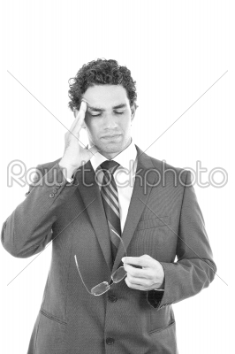 man in a suit with a headache