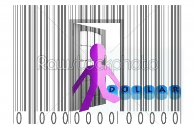 Paperman coming out of a bar code with Dollar word