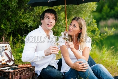 Picnic in the rain with wine