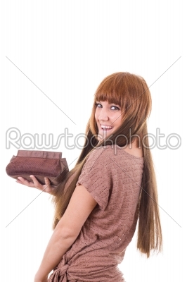 pretty girl holding vanity case