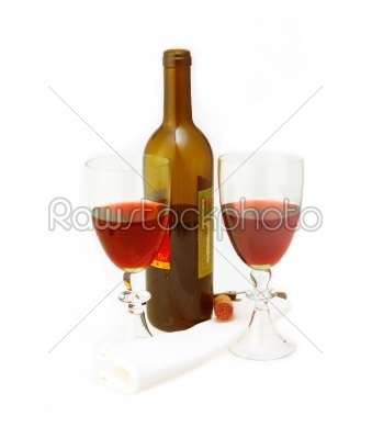 red wine bottle and two glasses