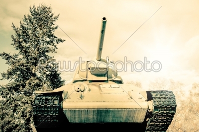 Retro photo of an old Sherman tank