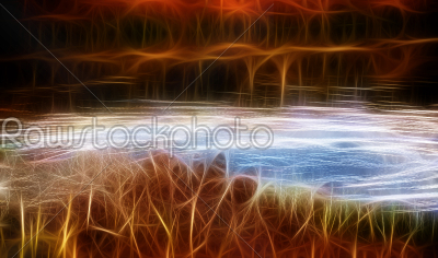 Ripples of the water of pond with landscape picture of wetland g
