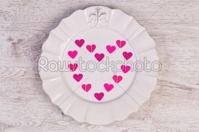 Romantic holiday table setting, on white wooden background