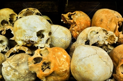 Skulls from the Killing Fields in Cambodia, this happened from around 1975 till 1979.