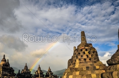 Stupa Rainbow Buddist temple Borobudur complex in Yogjakarta in 
