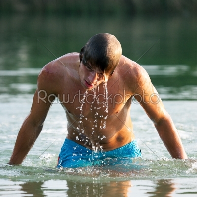 Swimmer getting out of water
