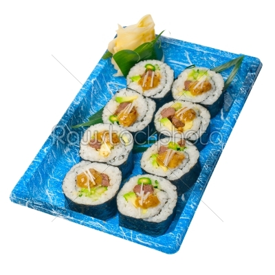 take away sushi express on plastic tray 