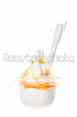 vanilla ice cream with caramel dressing
