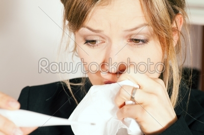 Woman with fever and cold