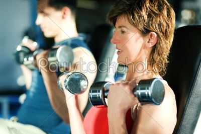 Workout with dumbbell training in gym