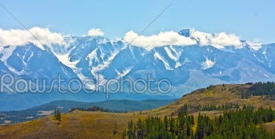 yellow hill and rock Altai mountain in ice