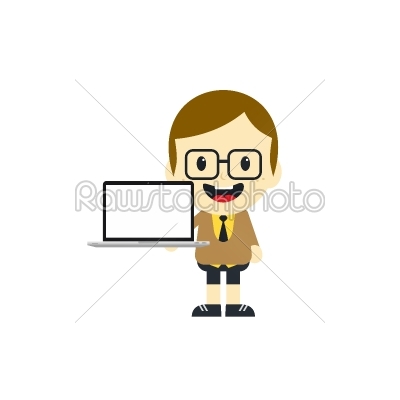 adorable boy with laptop cartoon _char_acter